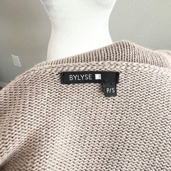 Bylyse Cable Knit Sweater Women's S Tan Camel Hair Mock Neck Knit Tunic - Picture 6 of 7